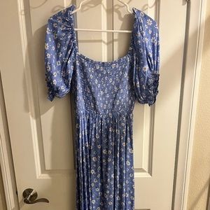 Blue Floral Puff Sleeve Dress